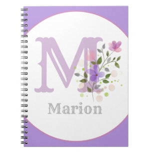 Carnet Monogramme & Nom Marion avec Fleurs