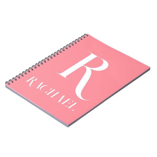 Carnet Monogramme Nom Moderne Design Rose (Côté gauche)