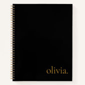 Carnet Monogramme Nom Moderne Simple Élégant Noir Or (Devant)