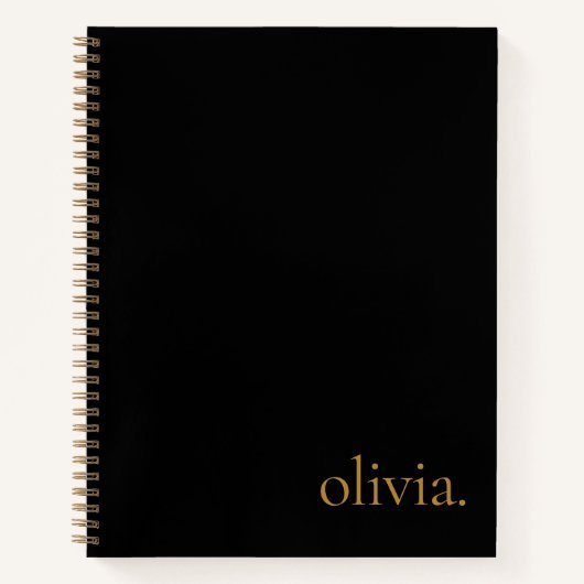 Carnet Monogramme Nom Moderne Simple Élégant Noir Or (Devant)