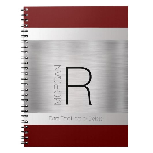 Carnet Monogramme & Nom Noir Gris Rouge Profond Argent Br (Devant)