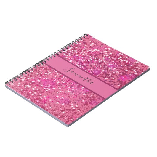 Carnet Monogramme Nom Parties scintillant rose chaud étin (Côté gauche)