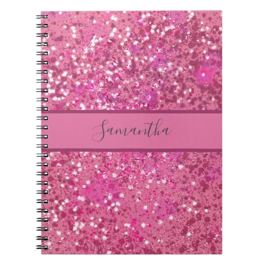 Carnet Monogramme Nom Parties scintillant rose chaud étin (Devant)