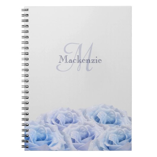 Carnet Monogramme Nom personnalisé Dusty Blue Roses Paste (Devant)