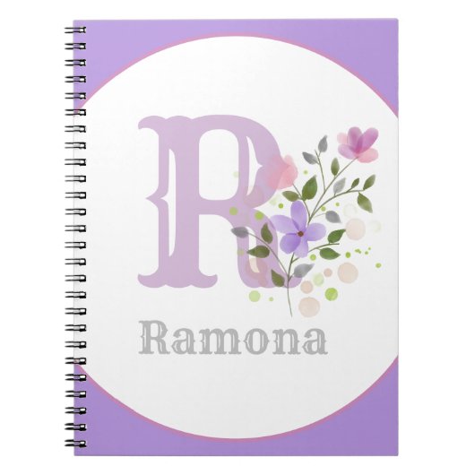 Carnet Monogramme & nom Ramona avec fleurs (Devant)