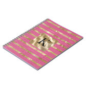 Carnet Monogramme Nom Rayures Rose Or (Côté gauche)