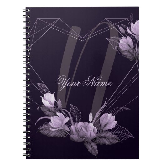 Carnet Monogramme Nom Violet Floral Violet Cadre géométri (Devant)