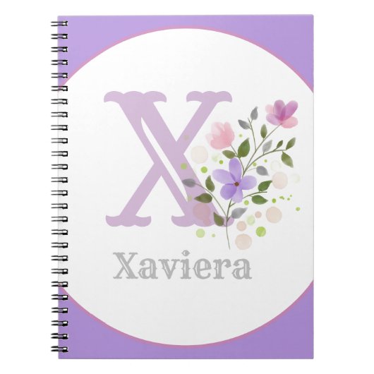 Carnet Monogramme & Nom Xaviera avec Fleurs (Devant)