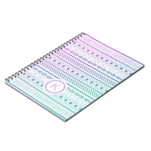 Carnet Monogramme Ombre violet bleu Boho (Côté gauche)