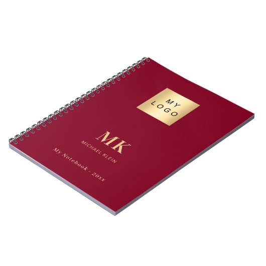 Carnet Monogramme or Bourgogne initiales affaires (Côté gauche)