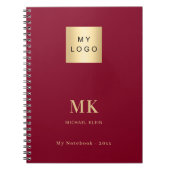 Carnet Monogramme or Bourgogne initiales affaires (Devant)
