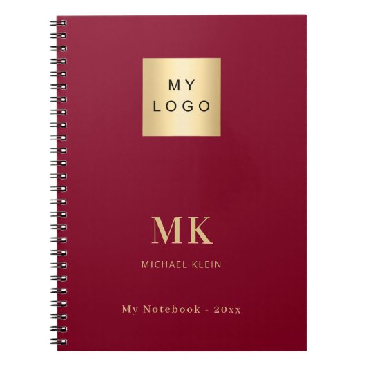 Carnet Monogramme or Bourgogne initiales affaires (Devant)