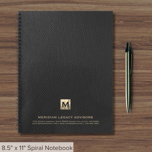 Carnet Monogramme or élégant en cuir noir simple