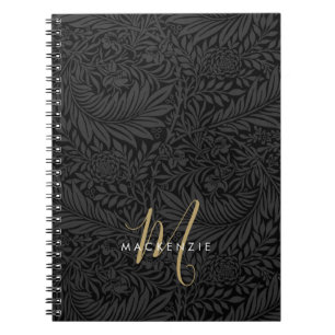 Carnet Monogramme Or Élégant Motif Floral Noir
