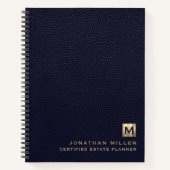 Carnet Monogramme or en cuir bleu simple (Devant)