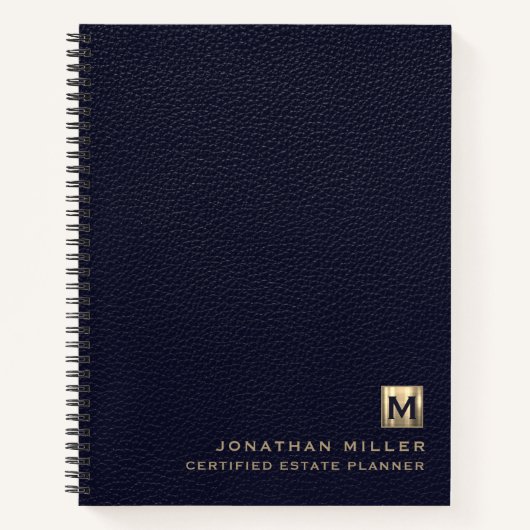 Carnet Monogramme or en cuir bleu simple (Devant)