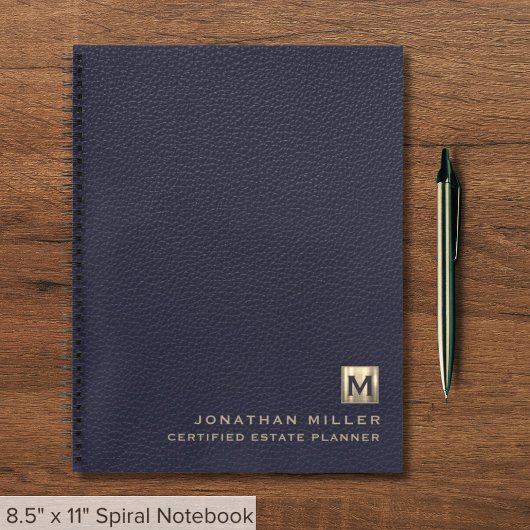 Carnet Monogramme or en cuir bleu simple