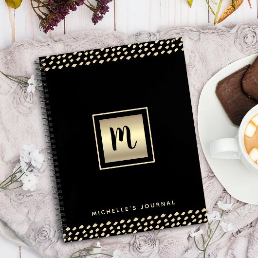 Carnet Monogramme or feuille d'or script points moderne g