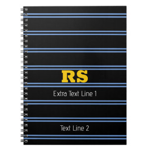Carnet Monogramme Or Gras, Nom, Lignes Bleues sur Fond No