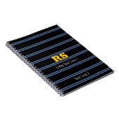 Carnet Monogramme Or Gras, Nom, Lignes Bleues sur Noir (Côté Droit)
