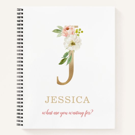 Carnet Monogramme Or Lettre J | Devise ou citation floral (Devant)