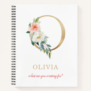 Carnet Monogramme Or Lettre O Devise ou citation floral