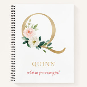 Carnet Monogramme Or Lettre Q   Devise ou citation floral