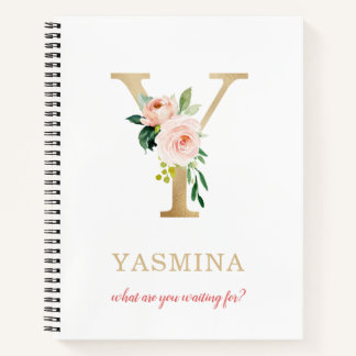 Carnet Monogramme Or Lettre Y | Fleurs et devise ou citat
