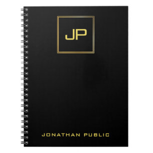 Carnet Monogramme Or Modèle noir Elégant Spiral moderne