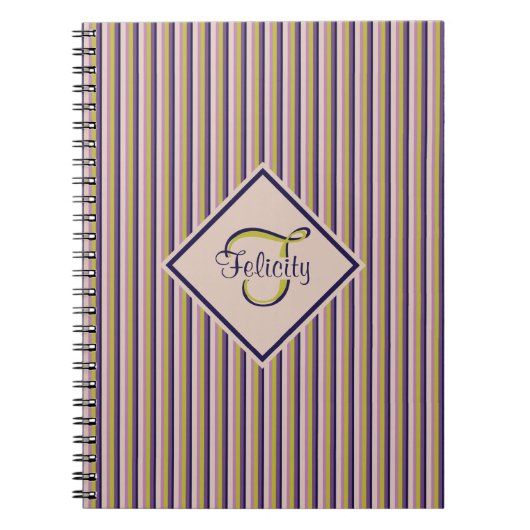 Carnet Monogramme or, violet, violet et roses (Devant)