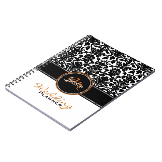 Carnet Monogramme orange noir blanc Mariage damassé Plann (Côté gauche)