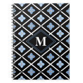 Carnet Monogramme Oriental Motif Sakura bleu (Devant)