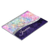 Carnet monogramme pailleté argent-violet iridescent faux (Côté gauche)