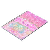 Carnet Monogramme pailleté licorne rose élégant avec stra (Côté gauche)