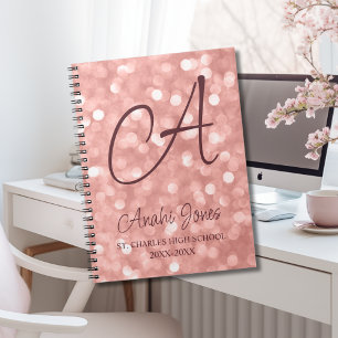 Carnet Monogramme Pailleté Or Rose Année Scolaire École