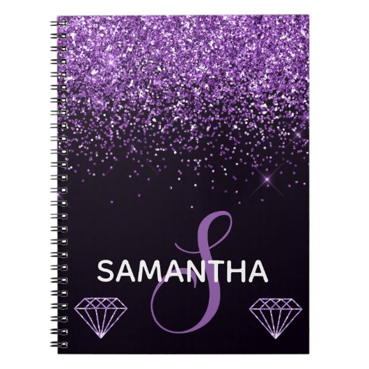 Carnet Monogramme Pailleté Violet & Diamants (Devant)