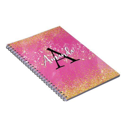 Carnet Monogramme Parties scintillant rose chaud Ajouter  (Côté Droit)