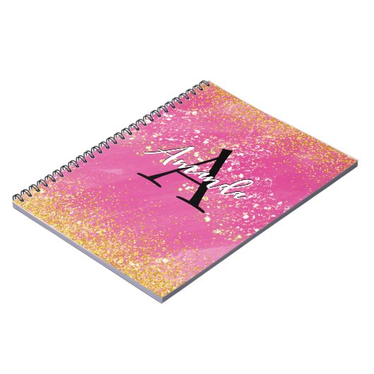 Carnet Monogramme Parties scintillant rose chaud Ajouter  (Côté gauche)