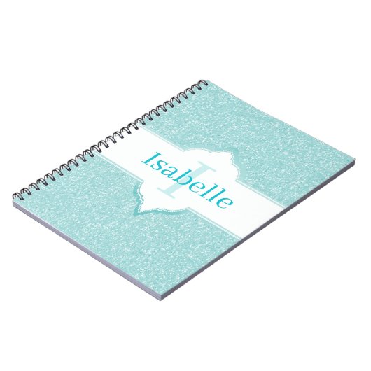 Carnet Monogramme Parties scintillant turquoise (Côté gauche)
