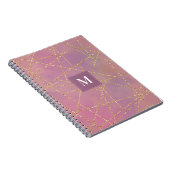 Carnet Monogramme Parties scintillant violet et or géomét (Côté Droit)