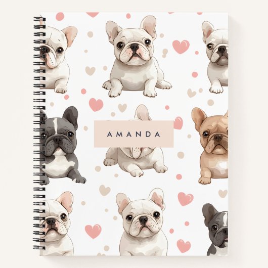 Carnet Monogramme Personalized Adorable French Bulldog (Devant)