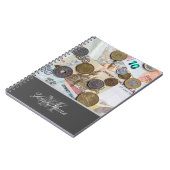 Carnet Monogramme personnalisable avec pièces et billets (Côté gauche)