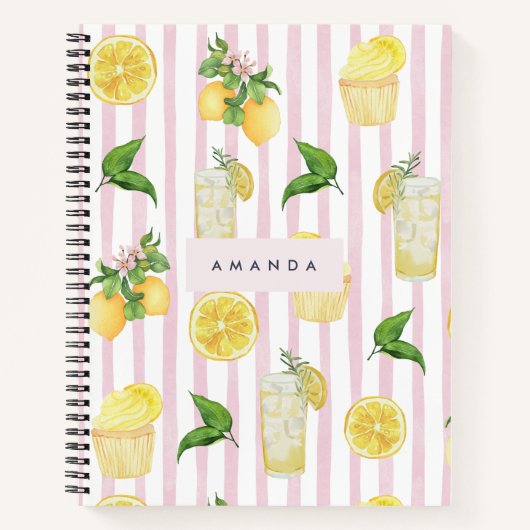 Carnet Monogramme Personnalisé Aquarelle Lemons Lemonade (Devant)