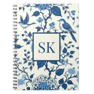 Carnet Monogramme personnalisé Chinoiserie Bleu et blanc