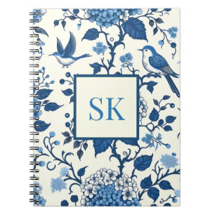 Carnet Monogramme personnalisé Chinoiserie Chic, Hydrange