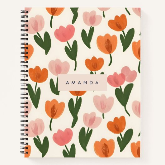 Carnet Monogramme Personnalisé Cute Spring Tulip Motif (Devant)