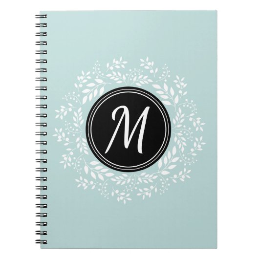 Carnet Monogramme personnalisé de couronne bleu pâle mode (Devant)