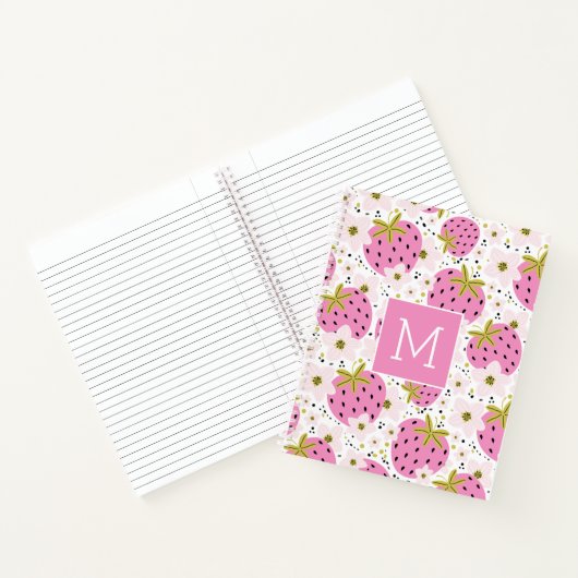 Carnet Monogramme personnalisé de fraises roses (Intérieur)