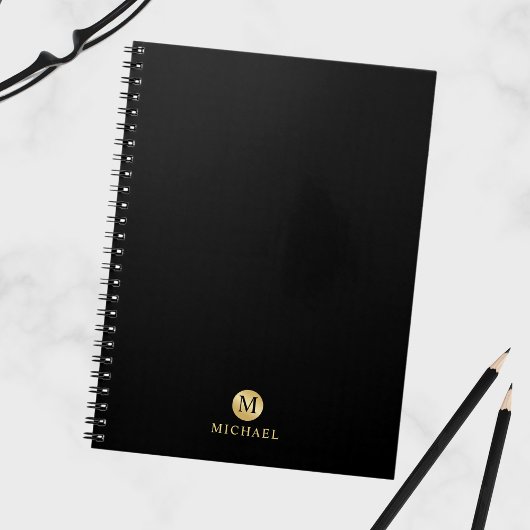 Carnet Monogramme personnalisé de luxe noir et or
