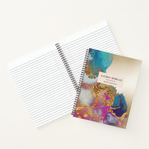 Carnet Monogramme personnalisé en faux papier d'or aquare